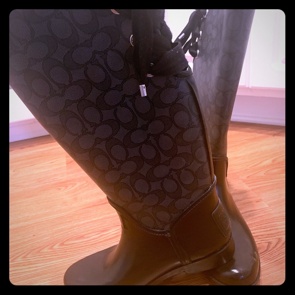 COACH Tristee Rain boots knee high lace up corset